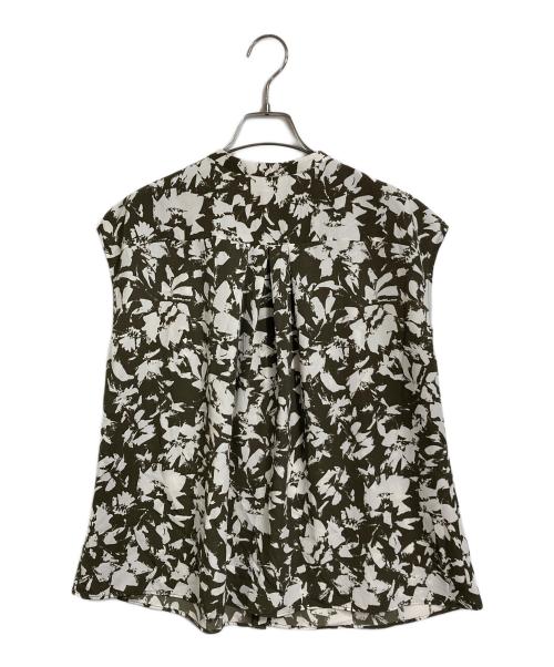 UNTITLED（アンタイトル）UNTITLED (アンタイトル) モザイクフラワー柄ブラウス　ノースリーブシャツ　日本 オリーブ×ホワイト サイズ:2の古着・服飾アイテム