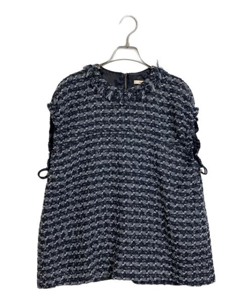 BACCA（バッカ）BACCA (バッカ) ツィード スピンドルワイドスリーブプルオーバー グレー×ブラック サイズ:36の古着・服飾アイテム