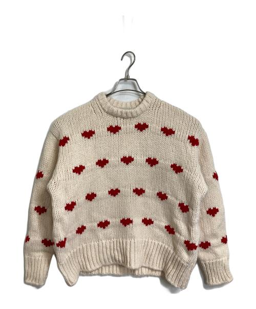 NKNIT（エヌニット）NKNIT (ンニット) ハートパターン ニット　ハートニット　オーバーサイズ ホワイト×レッドの古着・服飾アイテム