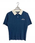 NKNITンニット）の古着「mix gauge logo KNIT shirts ポロシャツ　ニットシャツ」｜ネイビー×ホワイト