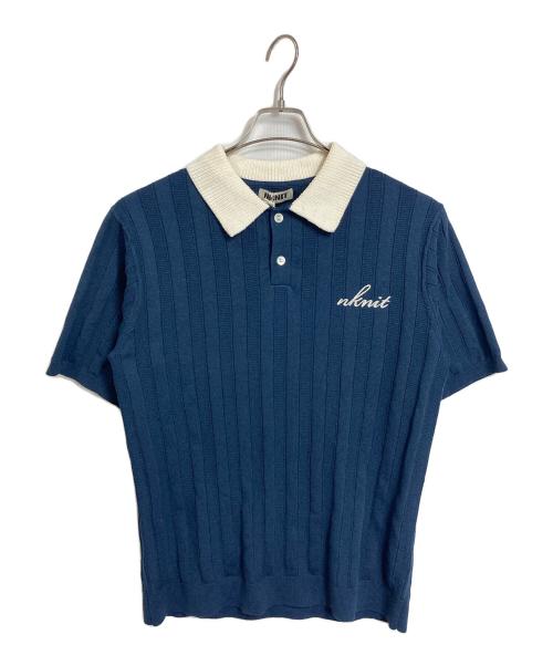 NKNIT（エヌニット）NKNIT (ンニット) mix gauge logo KNIT shirts ポロシャツ　ニットシャツ ネイビー×ホワイト サイズ:1の古着・服飾アイテム