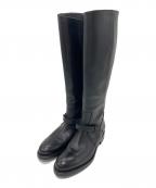 PIERRE HARDYピエールアルディ）の古着「ベルトデザインレザーロングブーツ　ロングブーツ　レザーブーツ　イタリア製」｜ブラック