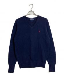 POLO RALPH LAUREN（ポロ・ラルフローレン）の古着「【古着】90’SVネックコットンニット　90年代　アクティ21」｜ネイビー