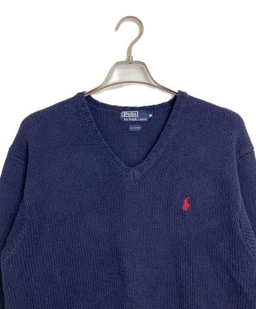 POLO RALPH LAUREN（ポロ・ラルフローレン）POLO RALPH LAUREN (ポロ・ラルフローレン) 【古着】90’SVネックコットンニット　90年代　アクティ21 ネイビー サイズ:Mの古着・服飾アイテム
