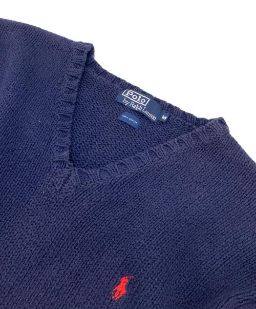 POLO RALPH LAUREN（ポロ・ラルフローレン）POLO RALPH LAUREN (ポロ・ラルフローレン) 【古着】90’SVネックコットンニット　90年代　アクティ21 ネイビー サイズ:Mの古着・服飾アイテム