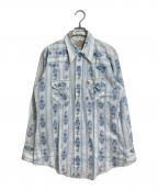 DEE CEE BRANDディーシーブランド）の古着「【古着】70’Sフラワーウエスタンシャツ　花柄　70年代　USA製」｜スカイブルー