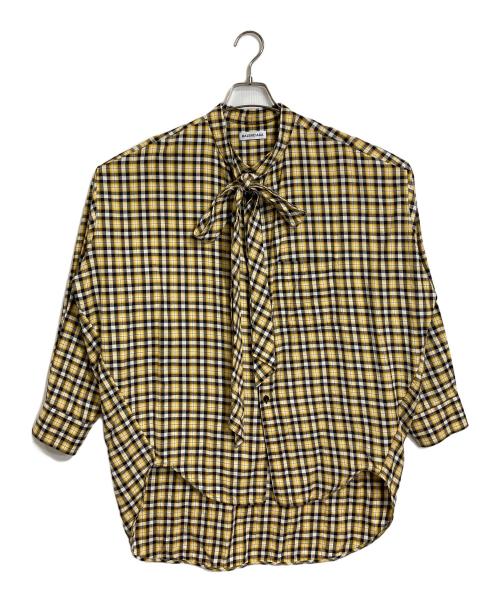 BALENCIAGA（バレンシアガ）BALENCIAGA (バレンシアガ) 18SS バックロゴチェックシャツ　チェックシャツ　ボウタイシャツ　イタリア製　ユニセックス イエロー×ブラック サイズ:34の古着・服飾アイテム