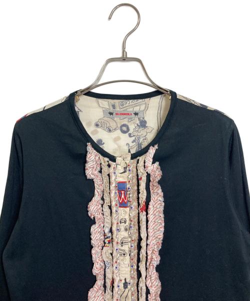 OLLEBOREBLA（アルベロベロ）OLLEBOREBLA (アルベロベロ) ブタさんプリントフリルカーディガン ユニオンジャック ブラック サイズ:実寸参照の古着・服飾アイテム