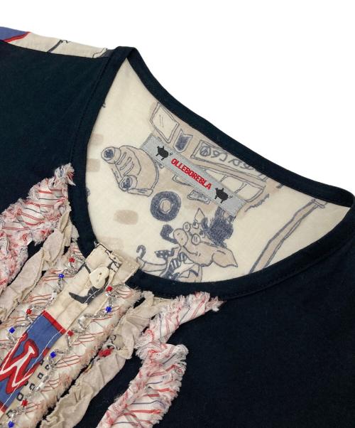 OLLEBOREBLA（アルベロベロ）OLLEBOREBLA (アルベロベロ) ブタさんプリントフリルカーディガン ユニオンジャック ブラック サイズ:実寸参照の古着・服飾アイテム