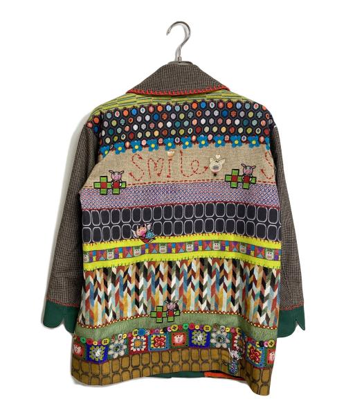 OLLEBOREBLA（アルベロベロ）OLLEBOREBLA (アルベロベロ) ビジュー ぶたさんプリント 総柄刺繍コート マルチカラー サイズ:実寸参照の古着・服飾アイテム