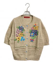 OLLEBOREBLA（アルベロベロ）の古着「フラワーブタchan手刺繍・ビーズ刺繍カーディガン」｜ベージュ