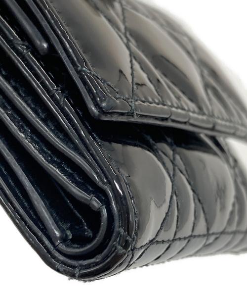 Christian Dior（クリスチャン ディオール）Christian Dior (クリスチャン ディオール) ロータスウォレット カナージュ エナメル三つ折り財布　ミニ財布 ブラック サイズ:実寸参照の古着・服飾アイテム