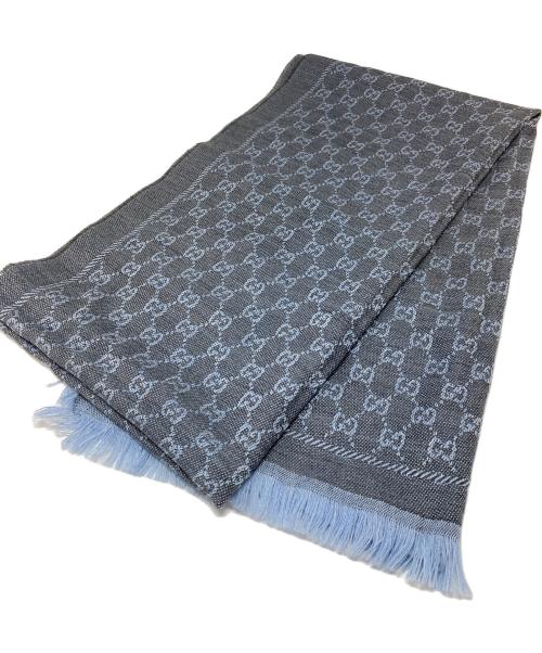 GUCCI（グッチ）GUCCI (グッチ) GGジャガードウールマフラー グレー×ブルーの古着・服飾アイテム