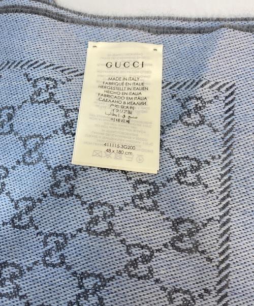 GUCCI（グッチ）GUCCI (グッチ) GGジャガードウールマフラー グレー×ブルーの古着・服飾アイテム