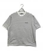 OPTSTUFFオプトスタフ）の古着「DRAWSTRING T-SHIRT ドロストTシャツ　ボーダー」｜ホワイト×ブラック