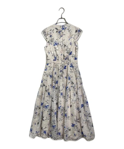 CELFORD（セルフォード）CELFORD (セルフォード) カットジャカードプリントワンピース ブルー×ベージュ サイズ:36の古着・服飾アイテム