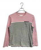 sacaiサカイ）の古着「ボーダーカットソー　長袖カットソー　ロングスリーブカットソー　日本製」｜ピンク×グリーン