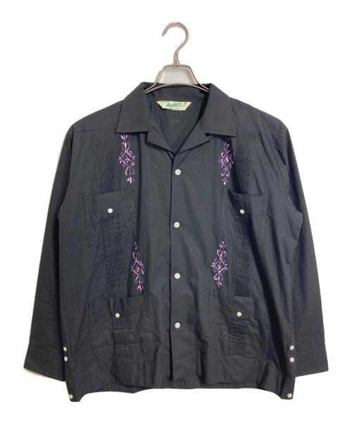 BACKERS（バッカーズ）Backers (バッカーズ) キューバシャツ ロカビリーシャツ　長袖シャツ　刺繍シャツ ブラック×パープル サイズ:Mの古着・服飾アイテム
