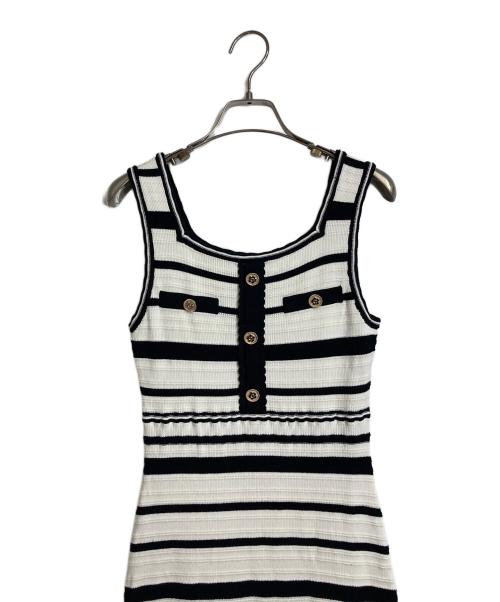 Lily Brown（リリーブラウン）Lily Brown (リリーブラウン) MARY QUANT (マリークヮント) デイジーボタンノースリーブニットワンピース　ボーダーワンピース　金ボタン ホワイト×ブラック サイズ:FREEの古着・服飾アイテム