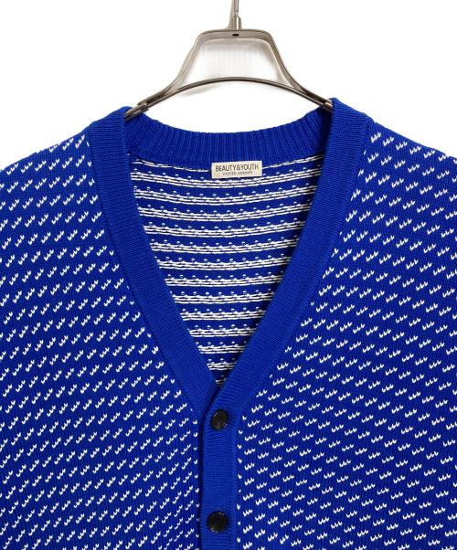 BEAUTY&YOUTH（ビューティーアンドユース）BEAUTY&YOUTH (ビューティーアンドユース) バーズアイ バルキー Vネック カーディガン ブルー サイズ:Mの古着・服飾アイテム
