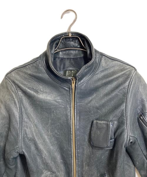 French Army（フランス軍）French Army (フレンチアーミー) 70’S～80’Sパイロットレザージャケット　　70年代～80年代 ECLAIRジップ ネイビー サイズ:52(実寸参照)の古着・服飾アイテム