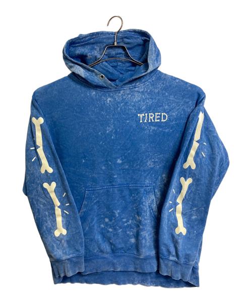 Tired Skateboards（タイレッド スケートボード）Tired Skateboards (タイレッド スケートボード) ボーンスリーブピグメントダイパーカー　フーディ　骨 ブルー サイズ:Mの古着・服飾アイテム