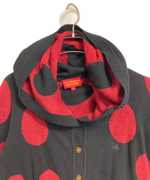 Vivienne Westwood RED LABEL（ヴィヴィアンウエストウッドレッドレーベル）Vivienne Westwood RED LABEL (ヴィヴィアンウエストウッドレッドレーベル) フード付カーディガン　デザインカーディガン　ドット レッド×ブラック サイズ:1の古着・服飾アイテム