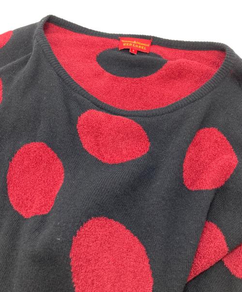 Vivienne Westwood RED LABEL（ヴィヴィアンウエストウッドレッドレーベル）Vivienne Westwood RED LABEL (ヴィヴィアンウエストウッドレッドレーベル) フード付カーディガン　デザインカーディガン　ドット レッド×ブラック サイズ:1の古着・服飾アイテム