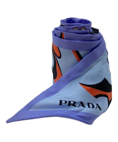 PRADA（プラダ）PRADA (プラダ) ツイルスカーフ　シルクスカーフ　フラワープリント　花柄　イタリア製 ブルー サイズ:実寸参照の古着・服飾アイテム