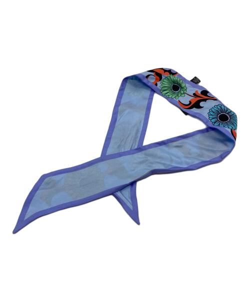 PRADA（プラダ）PRADA (プラダ) ツイルスカーフ　シルクスカーフ　フラワープリント　花柄　イタリア製 ブルー サイズ:実寸参照の古着・服飾アイテム