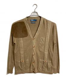 POLO RALPH LAUREN（ポロ・ラルフローレン）の古着「スウェードパッチ切替リネン混カーディガン　EXCLUSIVE OF DECORATION」｜ベージュ