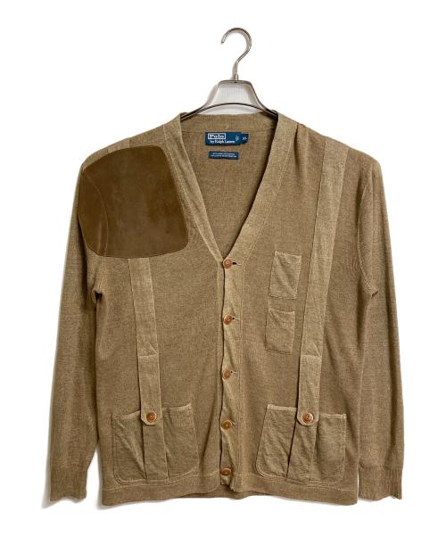 POLO RALPH LAUREN（ポロ・ラルフローレン）POLO RALPH LAUREN (ポロ・ラルフローレン) スウェードパッチ切替リネン混カーディガン　EXCLUSIVE OF DECORATION ベージュ サイズ:XLの古着・服飾アイテム