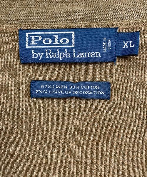POLO RALPH LAUREN（ポロ・ラルフローレン）POLO RALPH LAUREN (ポロ・ラルフローレン) スウェードパッチ切替リネン混カーディガン　EXCLUSIVE OF DECORATION ベージュ サイズ:XLの古着・服飾アイテム