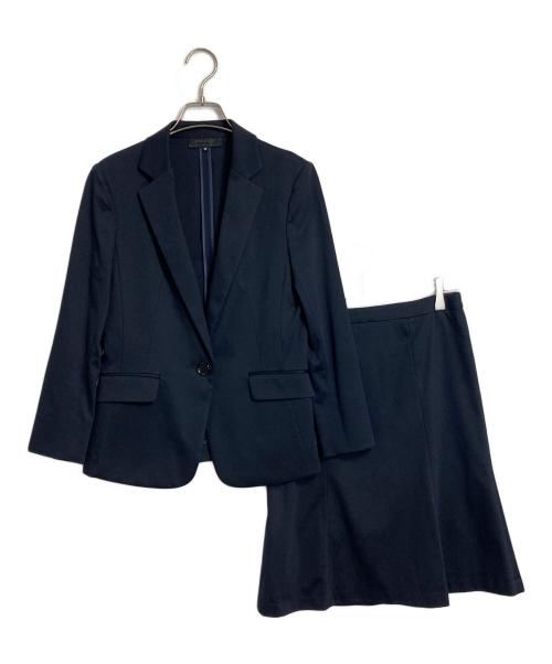 UNTITLED（アンタイトル）UNTITLED (アンタイトル) コットン混ジャージ カラーレスジャケットスカートセットアップ ネイビー サイズ:2の古着・服飾アイテム