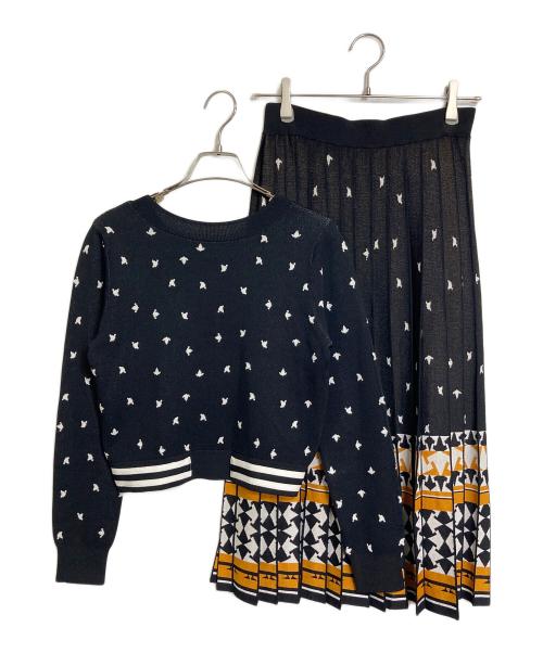 Diagram（ダイアグラム）Diagram (ダイアグラム) セットアップ　キカ柄JQニットトップ セーター  スカート ブラック サイズ:36の古着・服飾アイテム