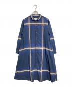 BEAMS BOYビームスボーイ）の古着「ビックタータンワンピース　チェックワンピース　ロングワンピース　マキシワンピース」｜ネイビー×ブラウン