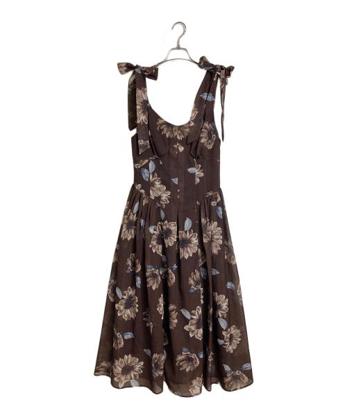 HER LIP TO（ハーリップトゥ）Her lip to (ハーリップトゥ) Sunflower-printed midi dress  ミニドレス　ノースリーブワンピース　ひまわり　 ブラウン サイズ:Mの古着・服飾アイテム