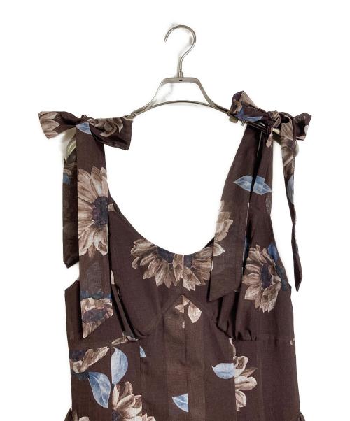 HER LIP TO（ハーリップトゥ）Her lip to (ハーリップトゥ) Sunflower-printed midi dress  ミニドレス　ノースリーブワンピース　ひまわり　 ブラウン サイズ:Mの古着・服飾アイテム