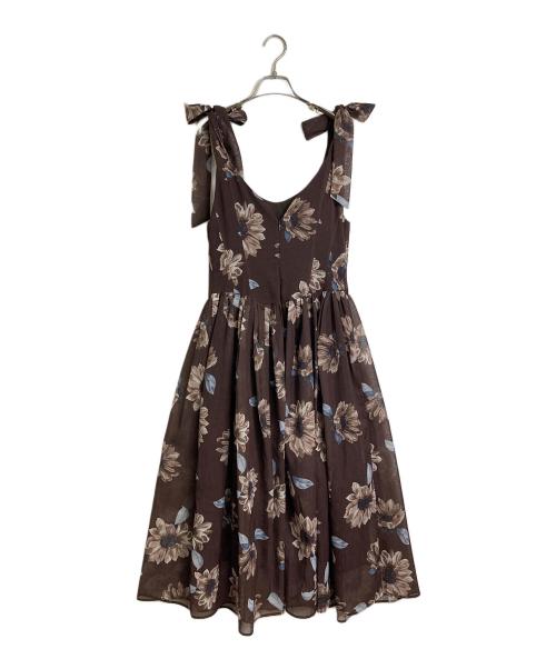 HER LIP TO（ハーリップトゥ）Her lip to (ハーリップトゥ) Sunflower-printed midi dress  ミニドレス　ノースリーブワンピース　ひまわり　 ブラウン サイズ:Mの古着・服飾アイテム
