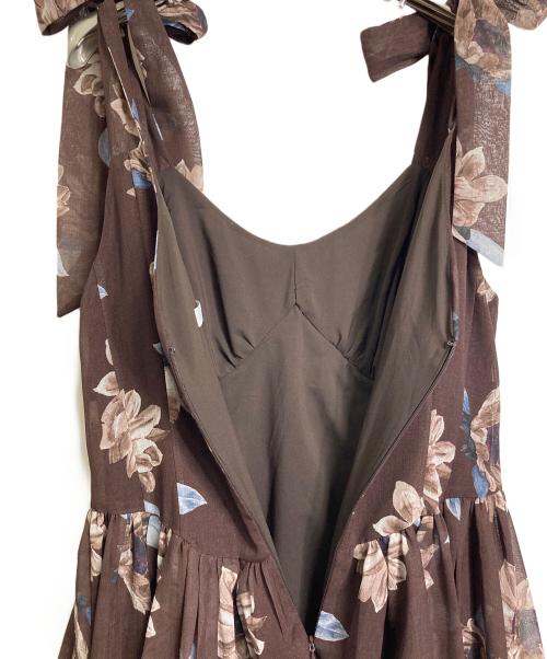 HER LIP TO（ハーリップトゥ）Her lip to (ハーリップトゥ) Sunflower-printed midi dress  ミニドレス　ノースリーブワンピース　ひまわり　 ブラウン サイズ:Mの古着・服飾アイテム
