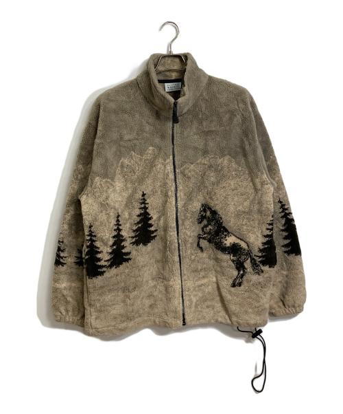 NATIONAL WILDLIFE（ナショナルワイルドライフ）NATIONAL WILDLIFE (ナショナルワイルドライフ) ドローコード付きホース柄フリースジャケット　USA製 ベージュ サイズ:Lの古着・服飾アイテム