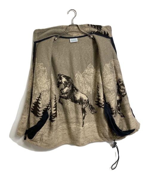 NATIONAL WILDLIFE（ナショナルワイルドライフ）NATIONAL WILDLIFE (ナショナルワイルドライフ) ドローコード付きホース柄フリースジャケット　USA製 ベージュ サイズ:Lの古着・服飾アイテム