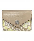 TORY BURCHトリーバーチ）の古着「Tモノグラム コントラスト エンボス スモール エンベロープウォレット」｜ベージュ×イエロー