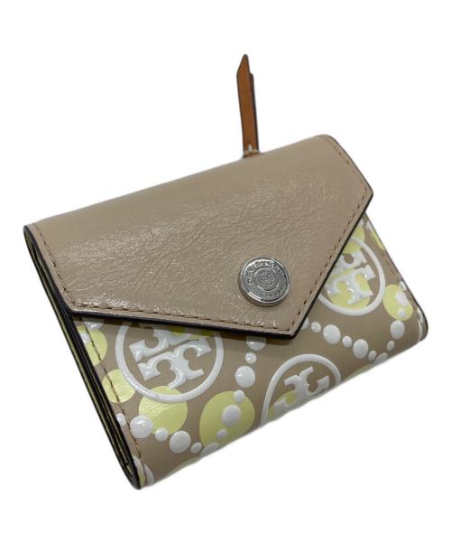 TORY BURCH（トリーバーチ）TORY BURCH (トリーバーチ) Tモノグラム コントラスト エンボス スモール エンベロープウォレット ベージュ×イエローの古着・服飾アイテム