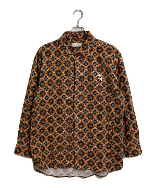 WIND AND SEA（ウィンダンシー）WIND AND SEA (ウィンダンシー) 総柄シャツ　コットンシャツ　長袖シャツ ブラウン サイズ:Lの古着・服飾アイテム