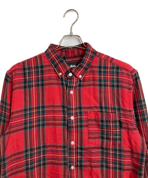 stussy（ステューシー）stussy (ステューシー) タータンチェックシャツ　ウール混シャツ レッド サイズ:Lの古着・服飾アイテム