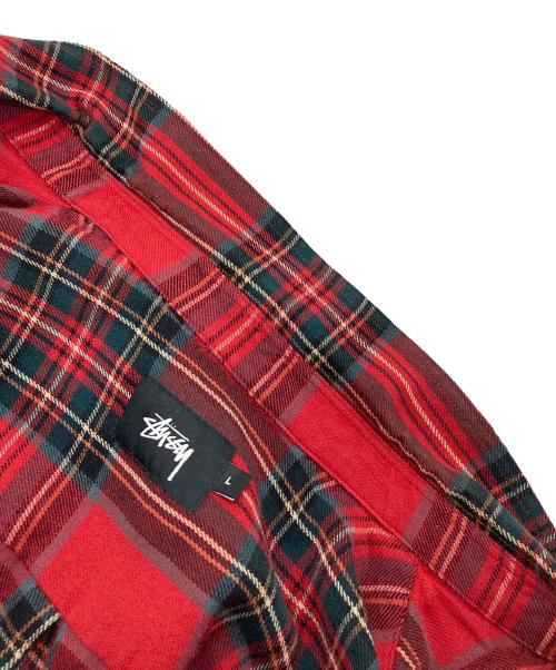 stussy（ステューシー）stussy (ステューシー) タータンチェックシャツ　ウール混シャツ レッド サイズ:Lの古着・服飾アイテム