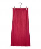 PLEATS PLEASEプリーツプリーズ）の古着「カットデザインプリーツスカート　ロングスカート」｜ショッキングピンク