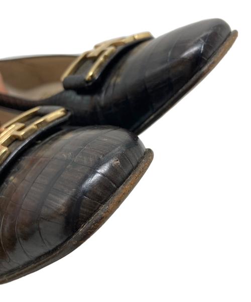 Salvatore Ferragamo（サルヴァトーレ フェラガモ）Salvatore Ferragamo (サルヴァトーレ フェラガモ) クロコ型押しパンプス　ガンチーニ イタリア製 ブラック サイズ:7の古着・服飾アイテム