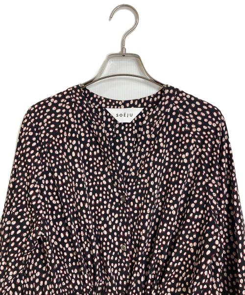 SOEJU（ソージュ）SOEJU (ソージュ) レオパード柄ワンピース　ラグランワンピース ブラック×レッド サイズ:FREEの古着・服飾アイテム